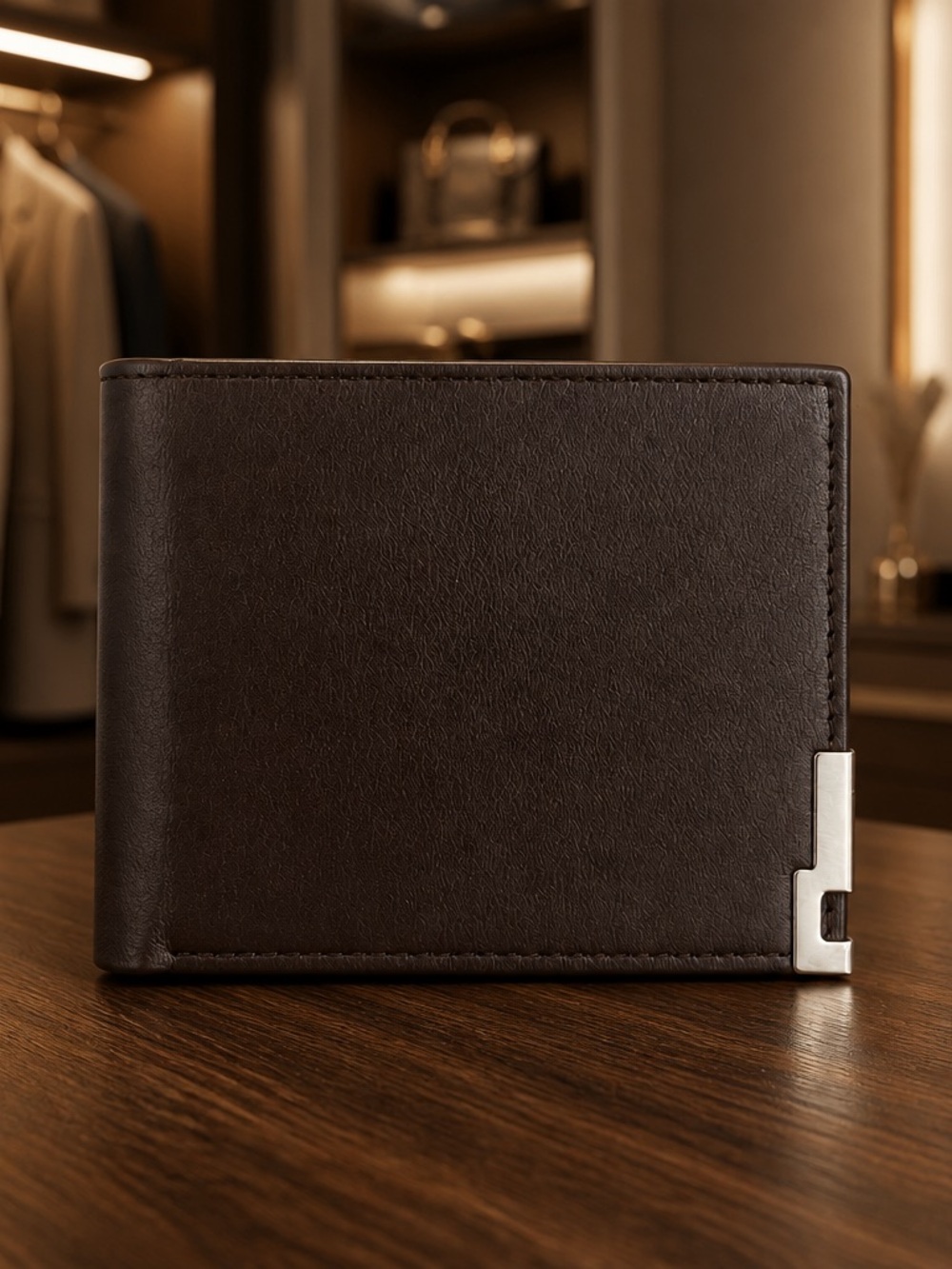 Men’s Dark Brown Premium Leather Bifold RFID Blocking Etched Design Wallet NWT